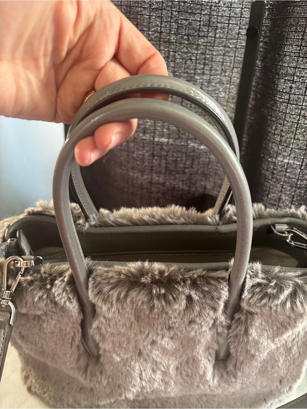 kate spade Gray  Fur Tote with Leather Handles - Picture 9 of 17